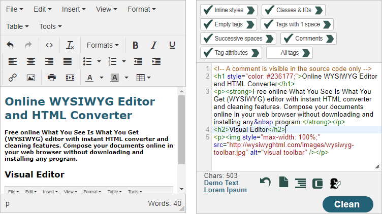 Online WYSIWYG Editor And HTML Converter